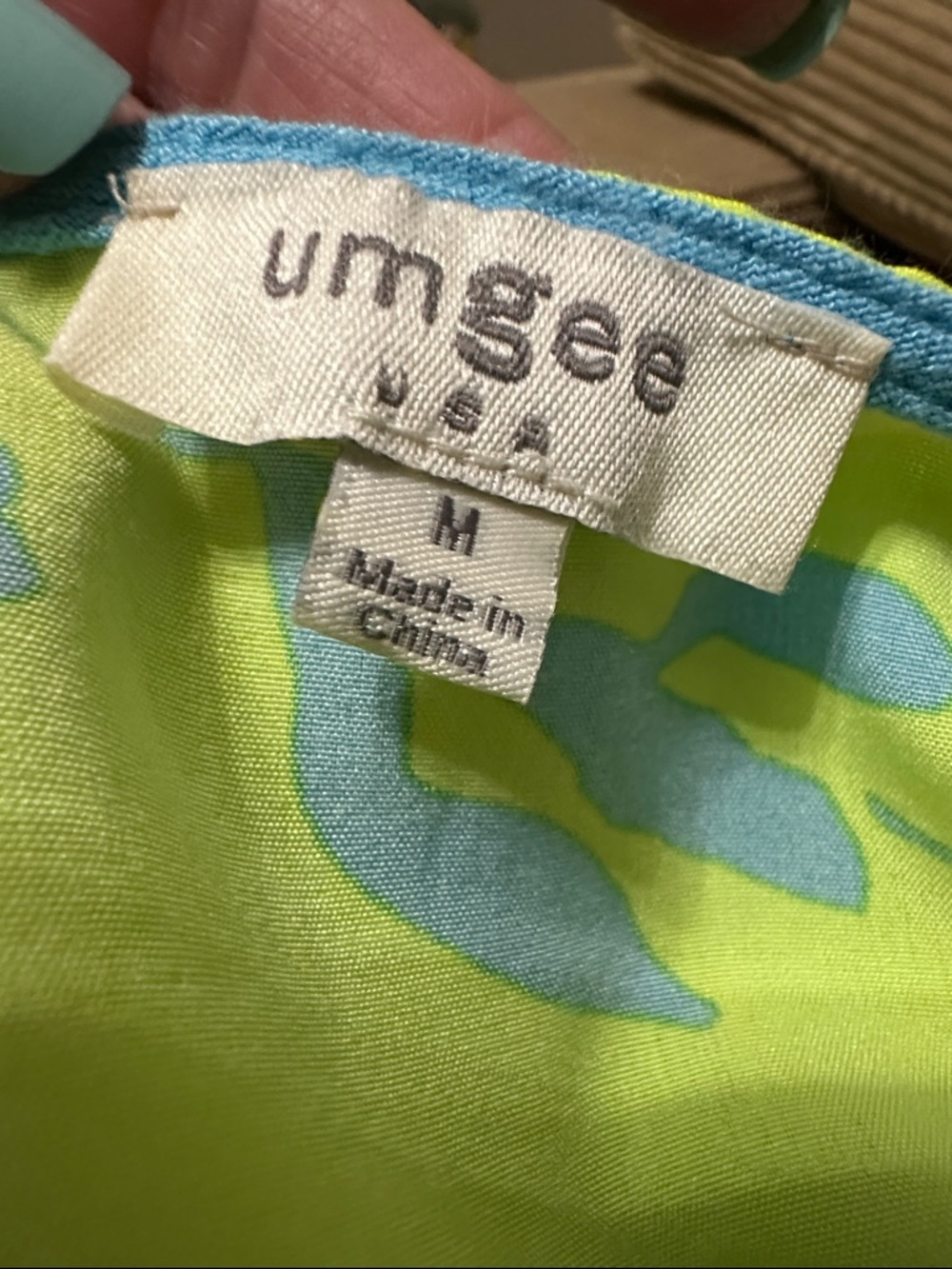 Umgee Turquoise Fringe Tunic with Yellow-Green Side Panels linen blend Medium - Picture 4 of 5